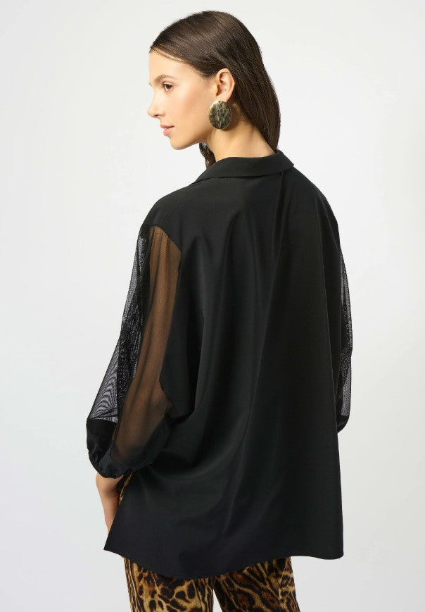 JOSEPH RIBKOFF STRETCH POPLIN MESH TOP