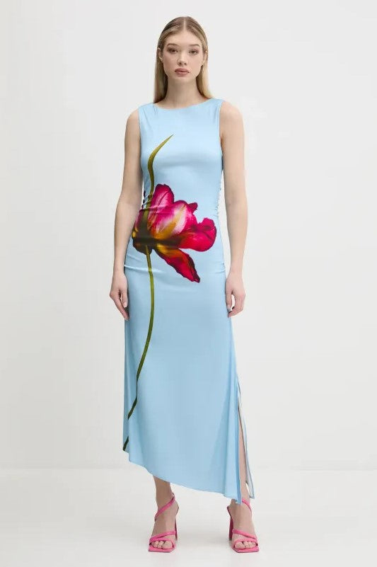 DESIGUAL SLEEVELESS SIDE GATHER DRESS