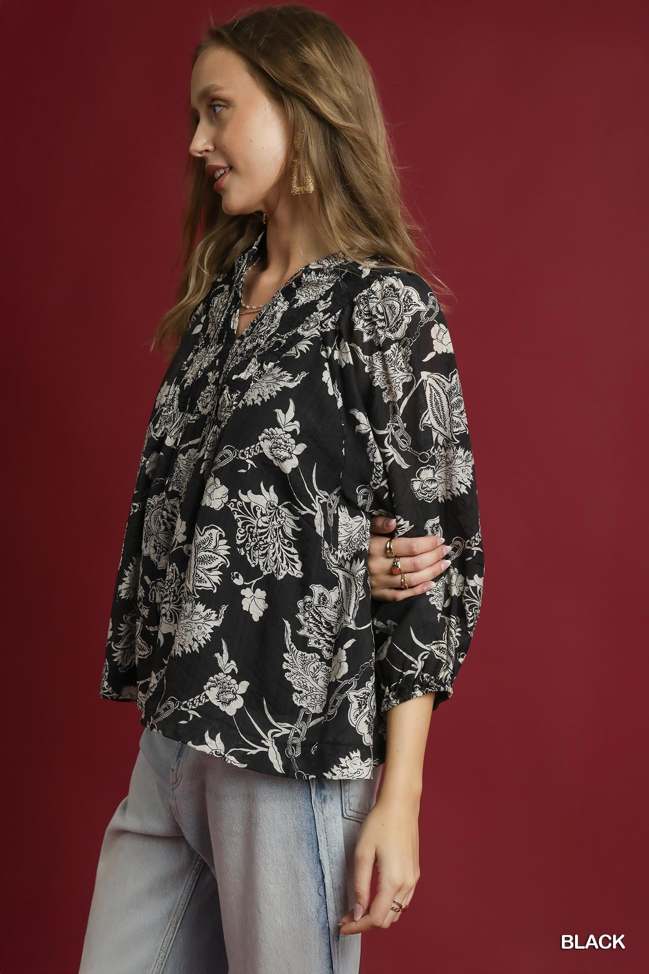 UM BLOUSE 2TONE FLORAL