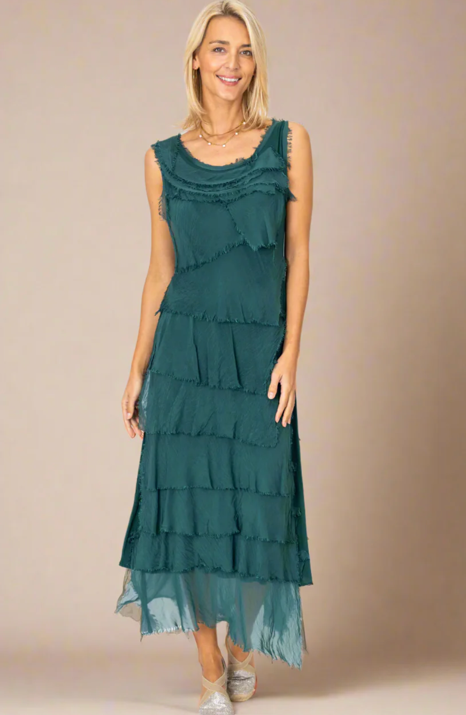 SILK RUFFLE LONG DRESS