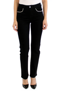 SIMON CHANG HIGH WAISTED JEWELED POCKET PANT