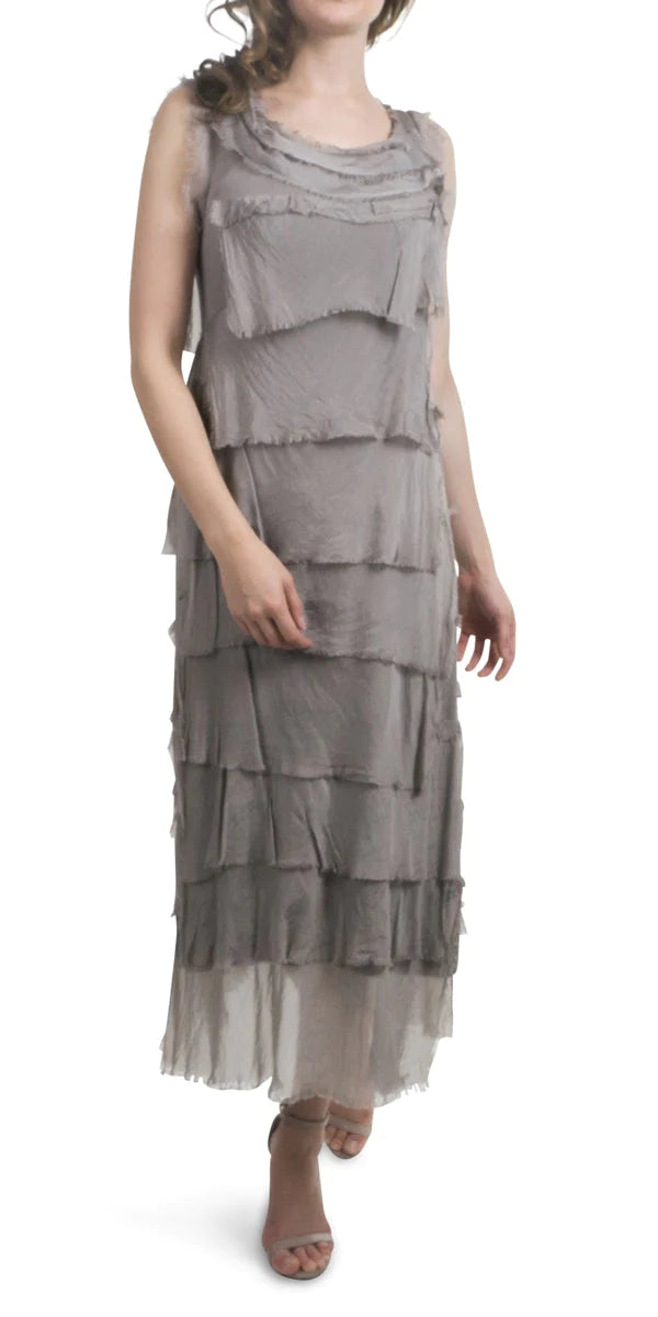 SILK RUFFLE LONG DRESS