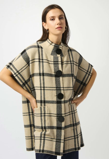 RIBKO SWEATER KNIT PLAID PONCHO