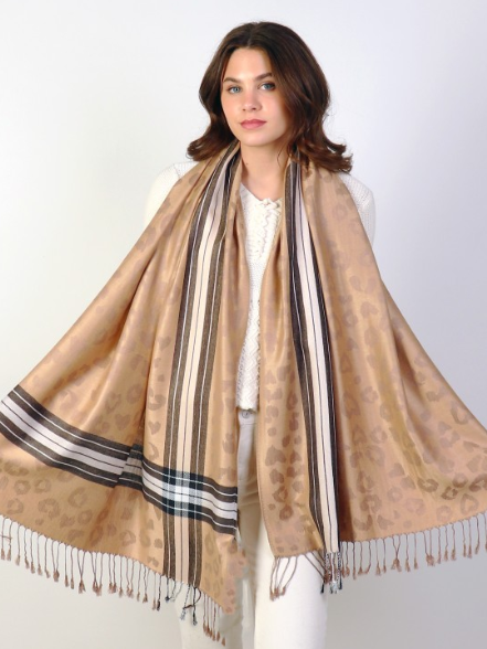 LEOPARD AND STRIPE PRINT PASHMINA SCARF