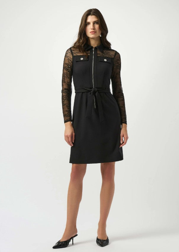 JOSEPH RIBKOFF TWILL LACE ALINE DRESS