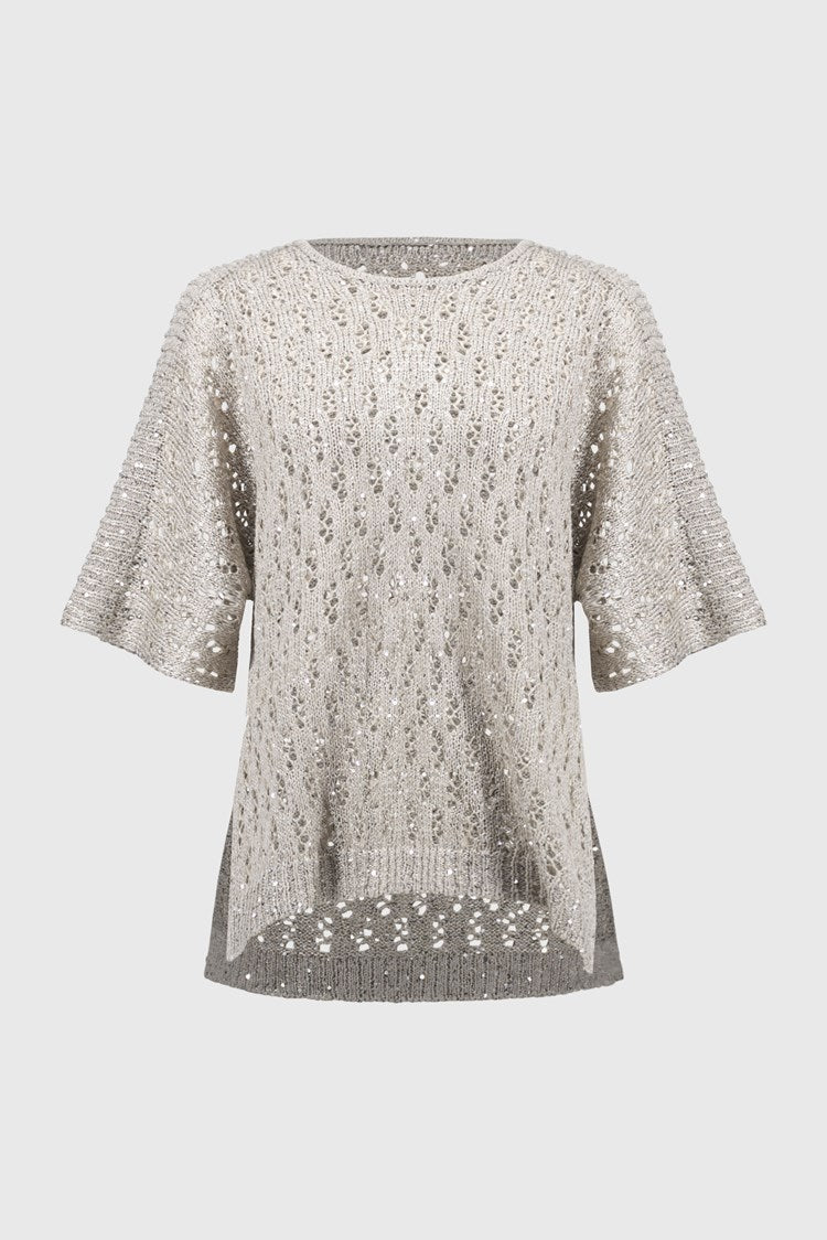 RIBKO SWEATER POINTELLE SEQUINED