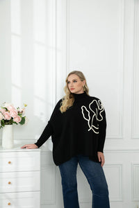 ORANGE KNIT EMBROIDERED FLOWER SWEATER