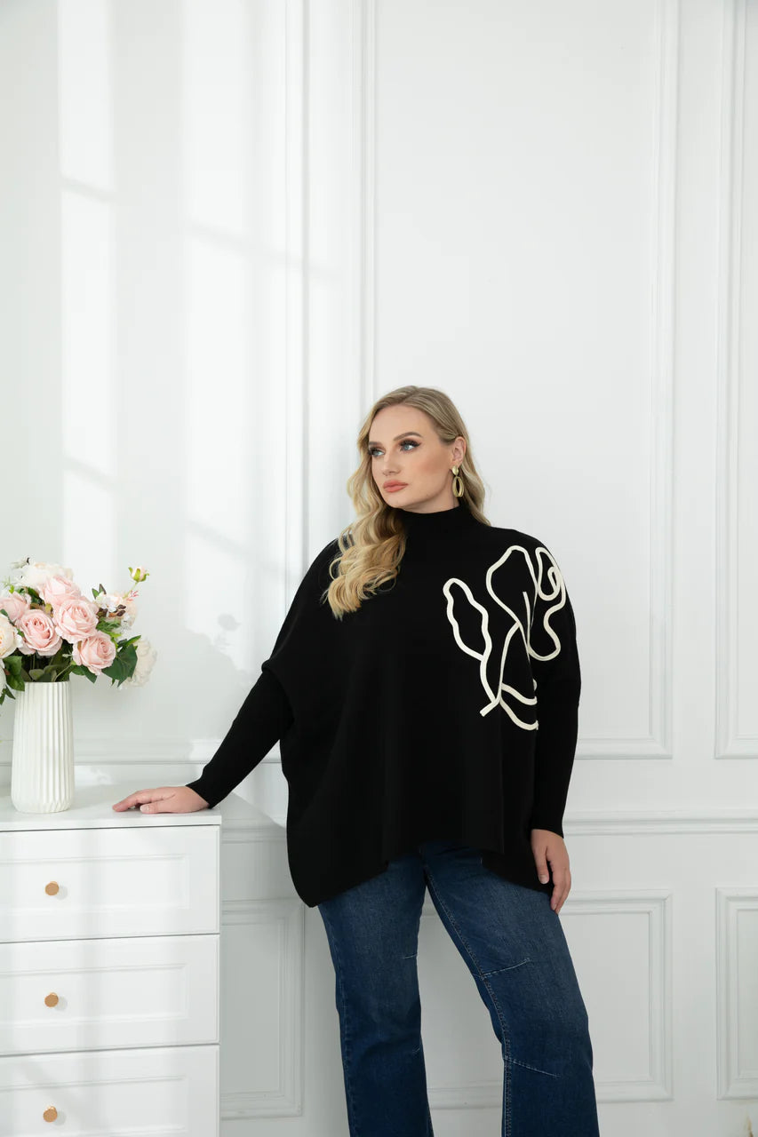 ORANGE KNIT EMBROIDERED FLOWER SWEATER