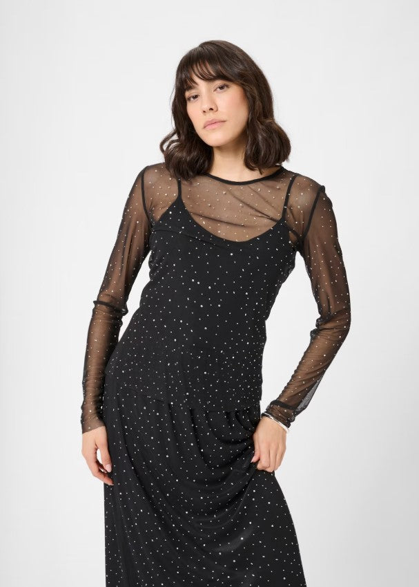 KAFFE TOP MESH LONG SLEEVE EMBELLISHMENT