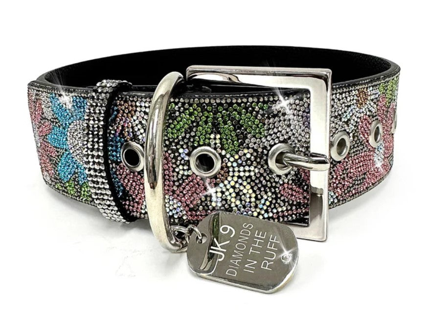 JK DOG COLLAR FLOWER POWER DIAMOND IN RUFF