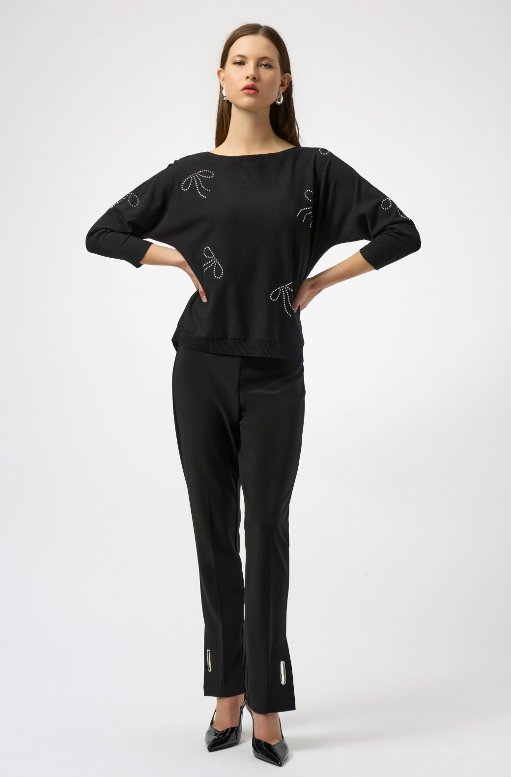 JOSEPH RIBKOFF SWEATER BOW RHINESTONE