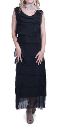 SILK RUFFLE LONG DRESS