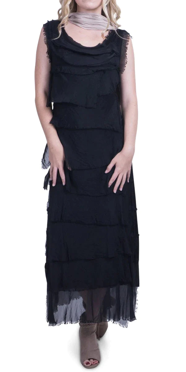 SILK RUFFLE LONG DRESS