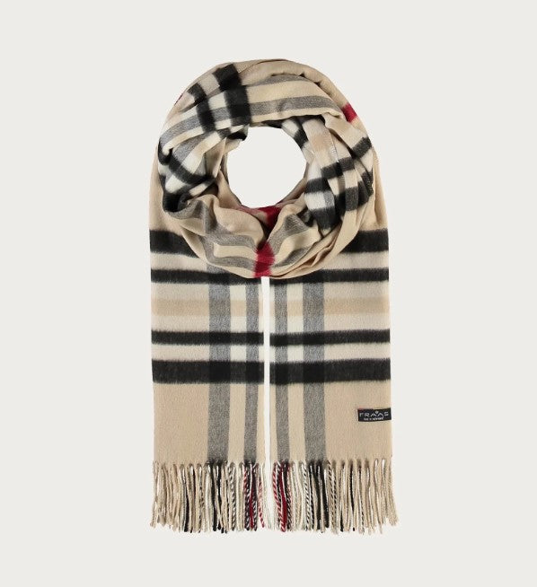 FRAAS SCARF FRINGE PLAID TAN/RED/BLK