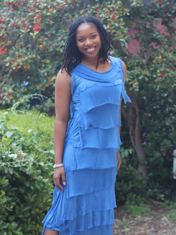 SILK RUFFLE LONG DRESS
