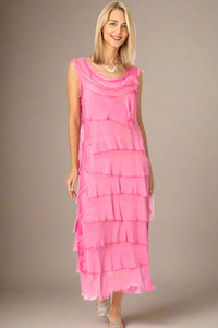 SILK RUFFLE LONG DRESS