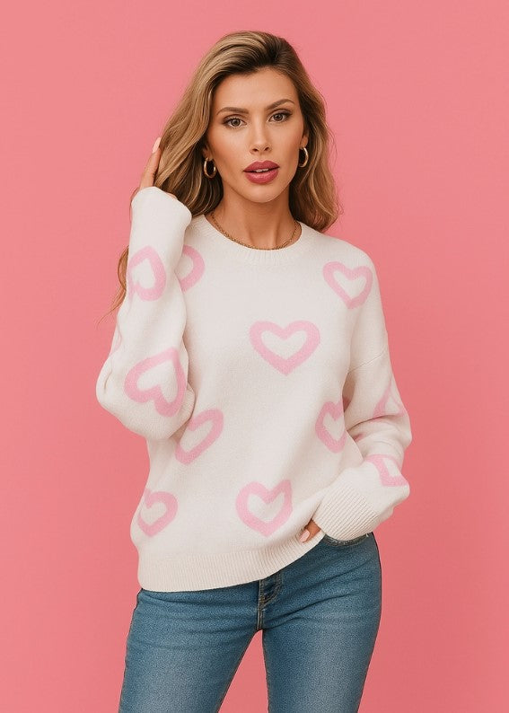HEART PRINT PULLOVER SWEATER