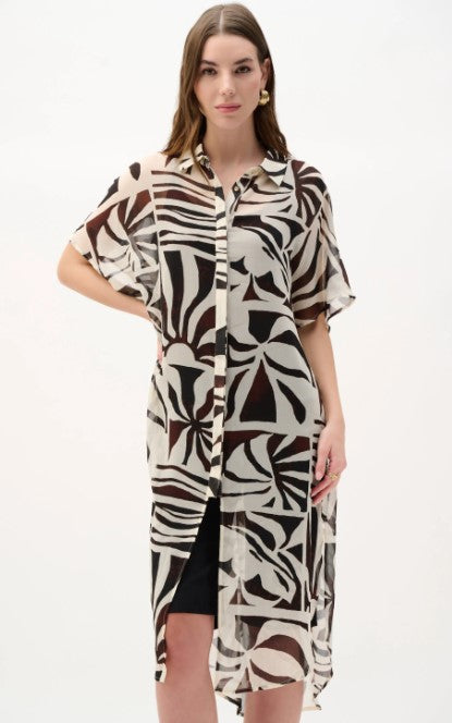 JOSEPH RIBKOFF CHIFFON TROPICAL PRINT STRAIGHT BLOUSE