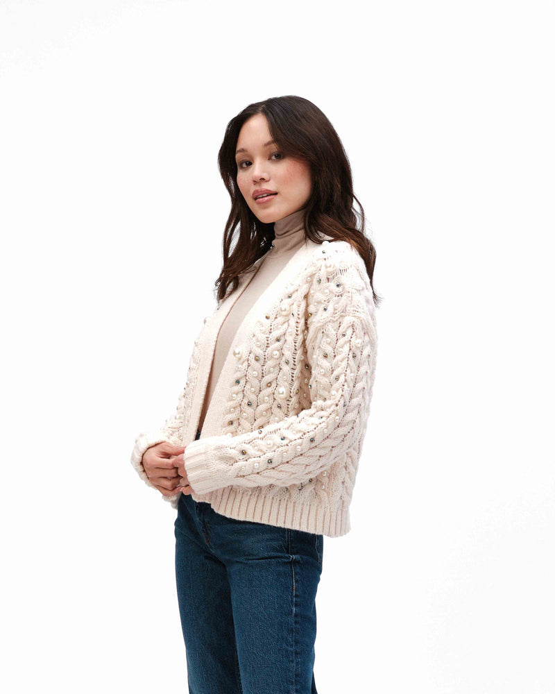 LARGE KNIT CARDIGAN WITH PEARL DETAIL