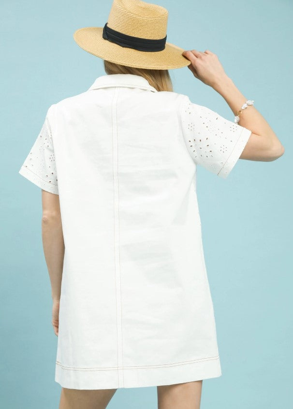 SHIFT EYELET SHORT SLEEVE DRESS