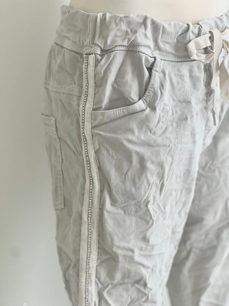 FASHION JOGGER SATIN RHINESTONE STRIPE