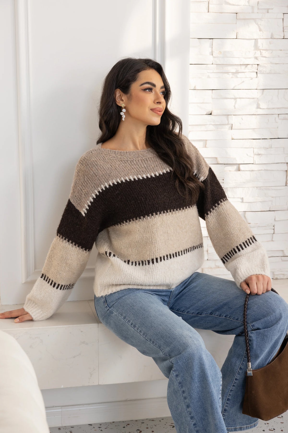 GEOMETRIC KNIT MULTI TONE SWEATER