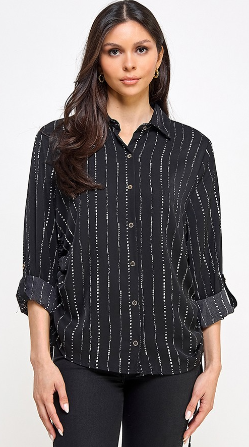 LONG SLEEVE BUTTON DOWN DRAWSTRING TOP