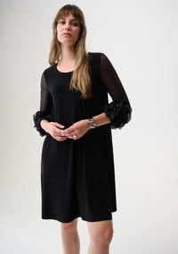 JOSEPH RIBKOFF SHEER RUFFLE SLEEVE DRESS