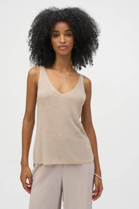 RIBKO TOP METALLIC KNIT CAMI W/ RHIN