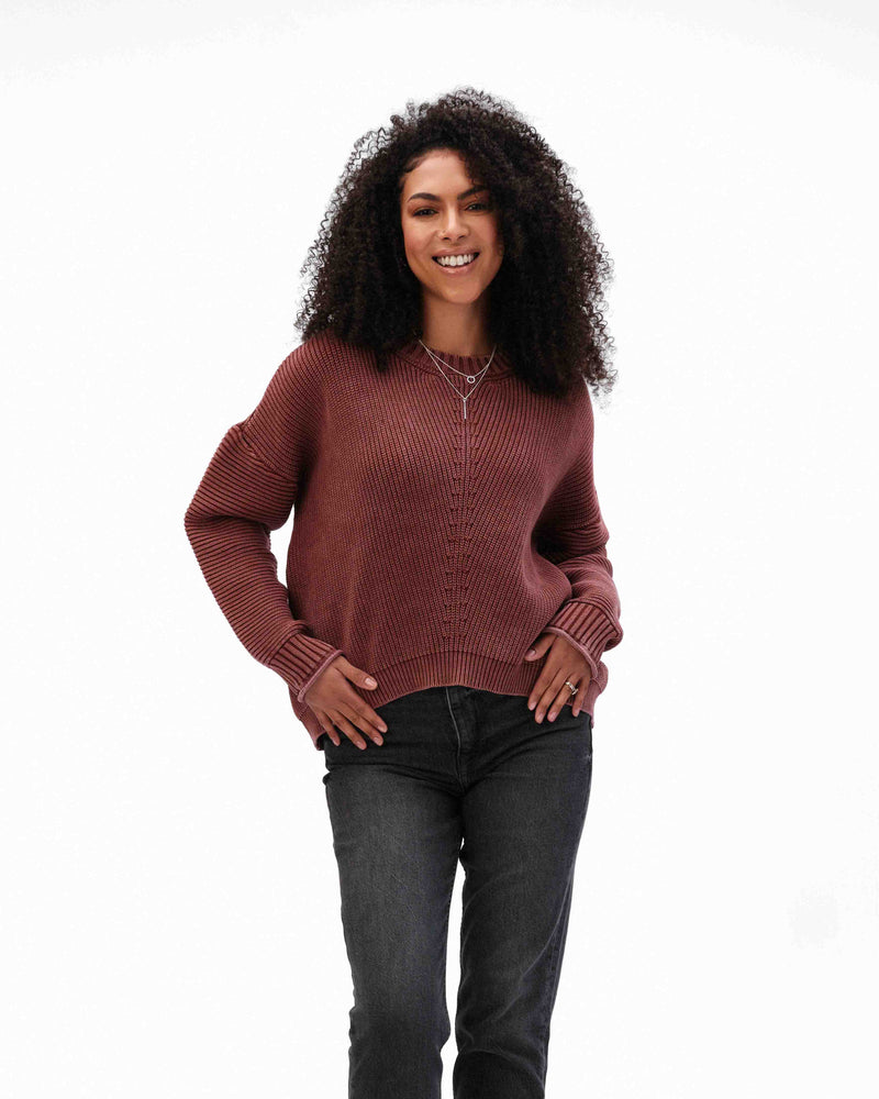 KNIT RIBBED CENTER SEAM SWEATER