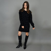 RD LONG SLEEVE CREWNECK DRESS WITH RHINESTONE