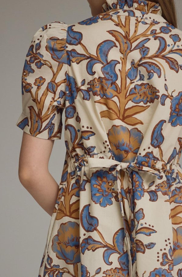 SHORT PUFF SLEEVE FLORAL PRINT DRESS