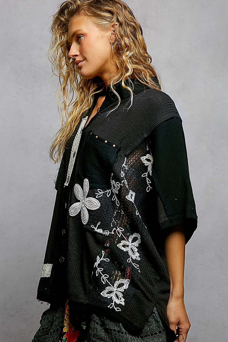 POL TOP BTN DWN S/S KNIT