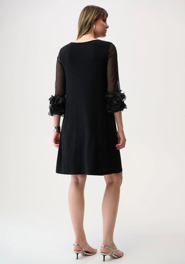 JOSEPH RIBKOFF SHEER RUFFLE SLEEVE DRESS