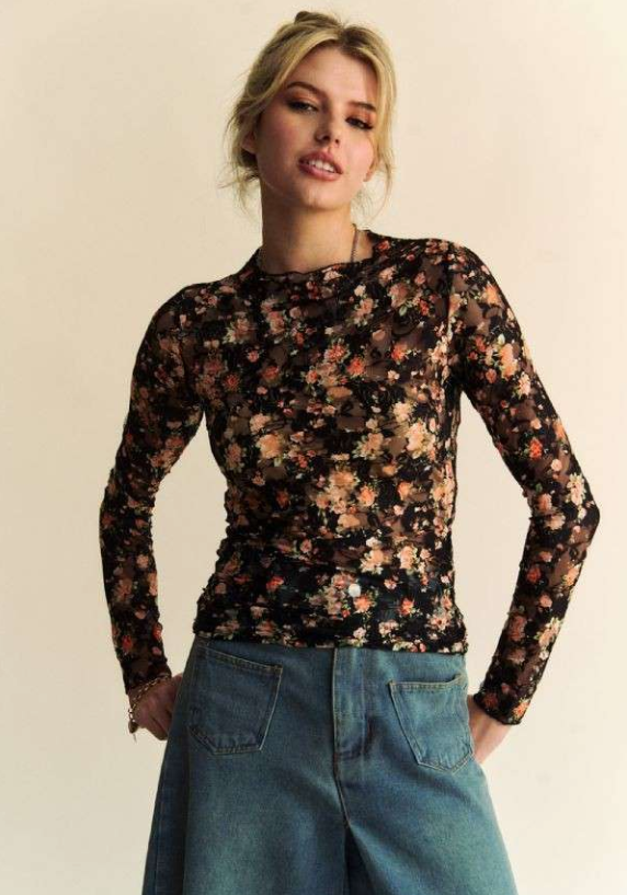 FLORAL PRINT MESH LAYERING LONG SLEEVE