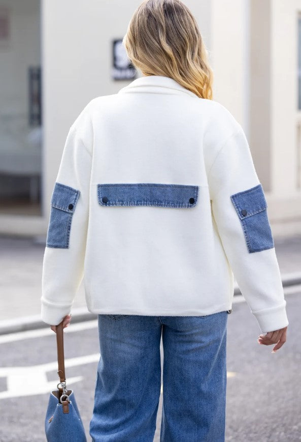 ORANGE JACKET DENIM TRIM ZIP UP KNIT
