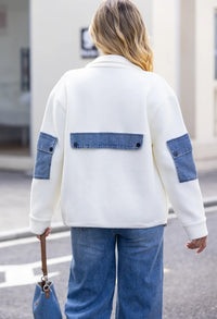 ORANGE JACKET DENIM TRIM ZIP UP KNIT