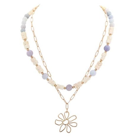 MERX NECKL MULTI LAYER BEAD FLOWER