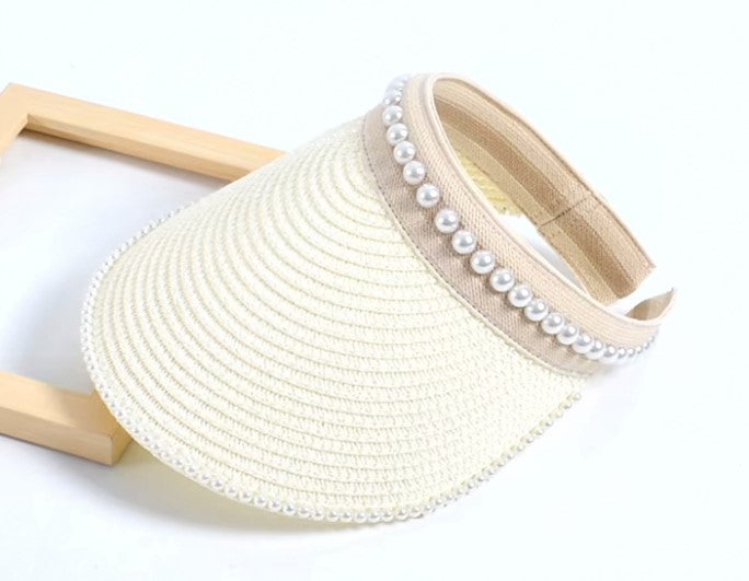 STRAW PEARL TRIM VISOR