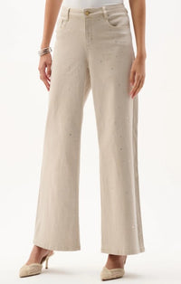 JOSEPH RIBKOFF DENIM WIDE LEG RHINESTONE PANTS