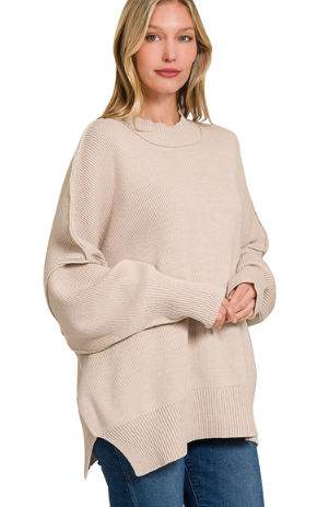 SWEATER WITH LOW MOCK NECK AND SIDE SLIT