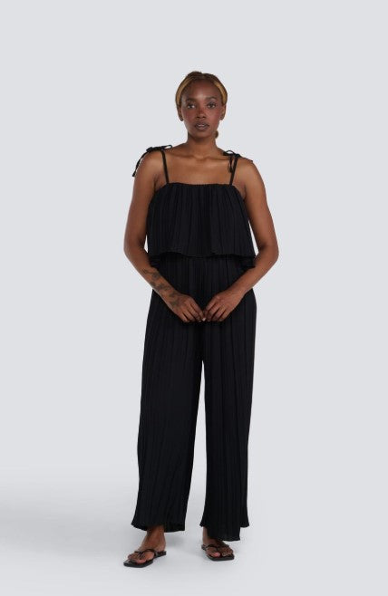PLEATED JUMPSUIT WITH TIE STRAPS