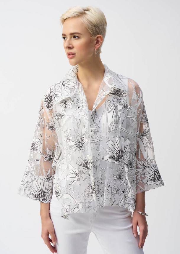 JOSEPH RIBKOFF JACKET ORGANZA FLORAL COVER UP