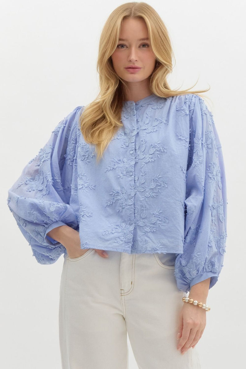 DOLMAN SLEEVE FLORAL APPLIQUE