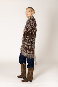 FRINGE TRIM CARDIGAN WITH BELT