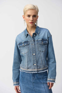 JOSEPH RIBKOFF JACKET DENIM STRETCH EMBROIDERED