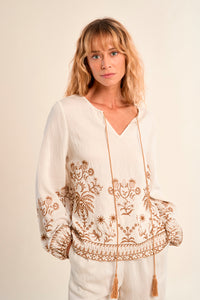 MOLLY TOP EMBROIDERED ROUND NECK L/S