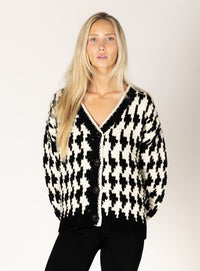 LYLA SWEATER HOUNDSTOOTH KNIT CARDIGAN