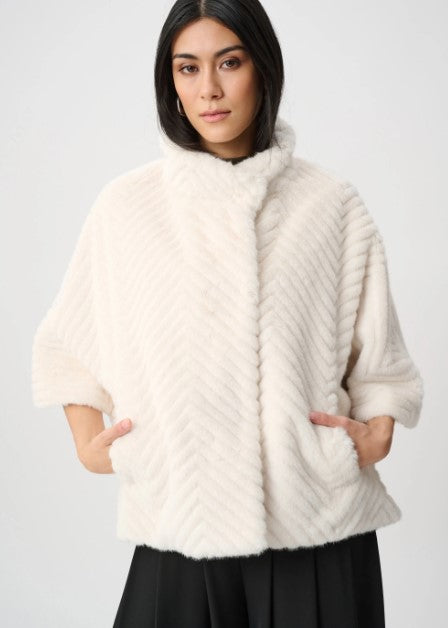 JOSEPH RIBKOFF CHEVRON FAUX FUR CAPE STYLE JACKET