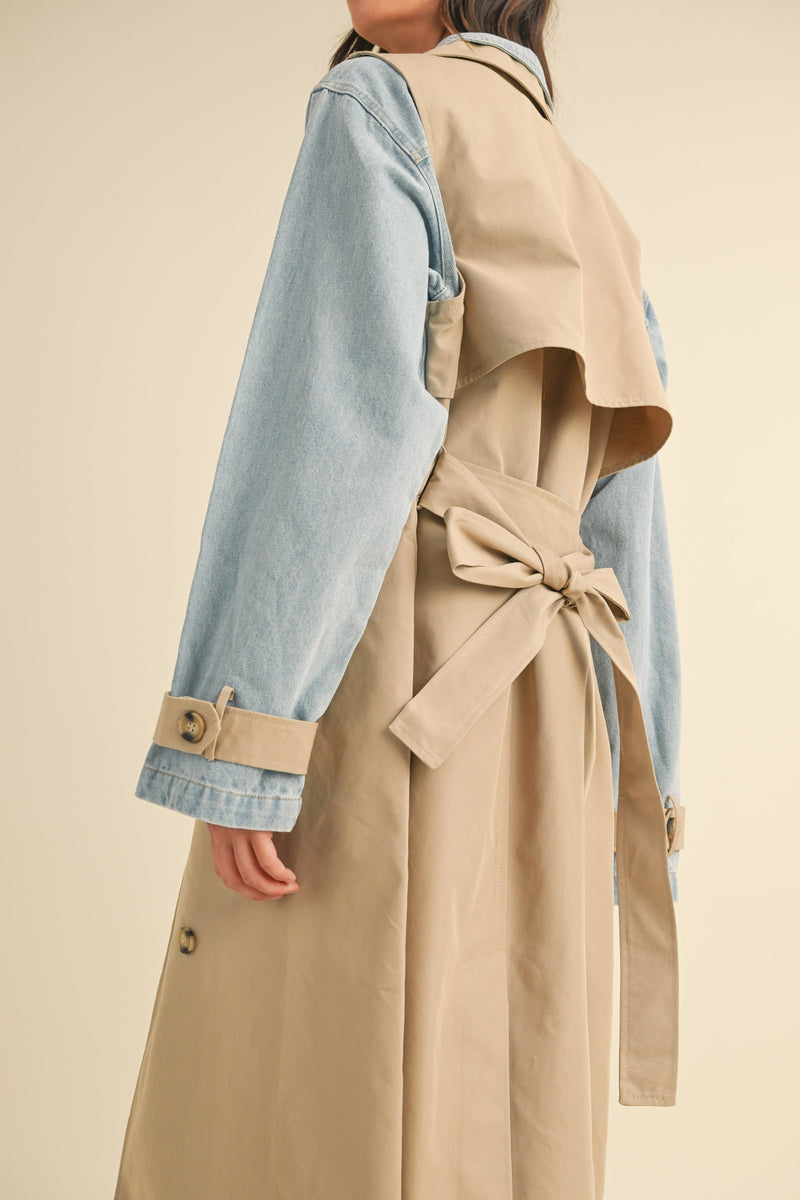 LAYERED TRENCH DENIM COAT